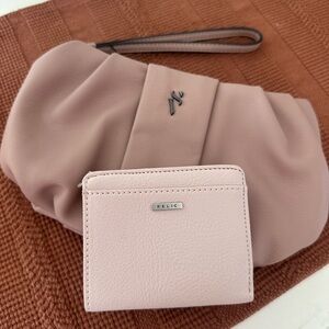Blush Pink Wristlet Clutch and Card Wallet Set